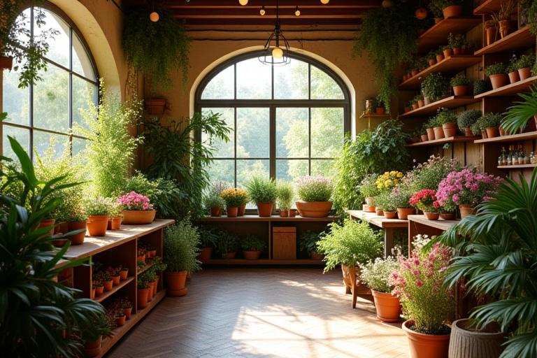 Interiøret i Fjordøy Blomster butikken, fyllt med blomster og planter.
